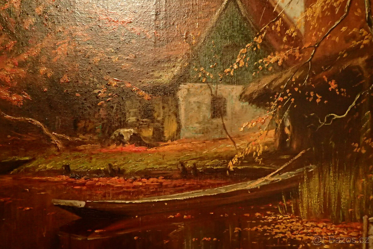 Jos. Franze - Podzim u řeky - 1928 -aukční Obraz - 6