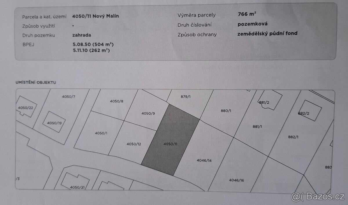 Prodej stavebního pozemku - Nový Malín 766m2 - 6