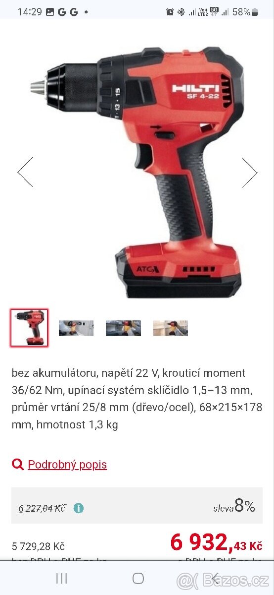 Šroubovák vrtací AKU Hilti SF 4-22 Nuron,SF 4h-22 - 6
