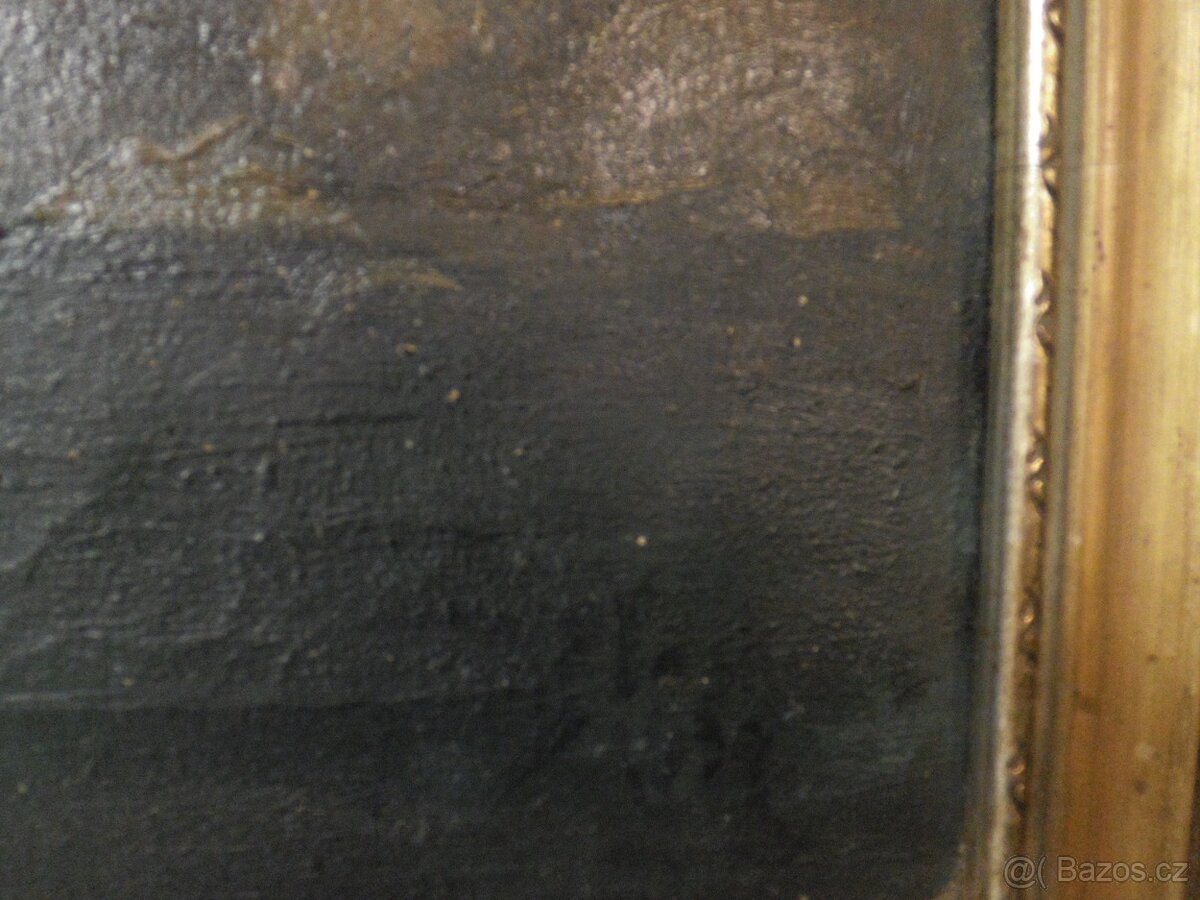 Starý obraz, krajina, jezero,sig. - 6