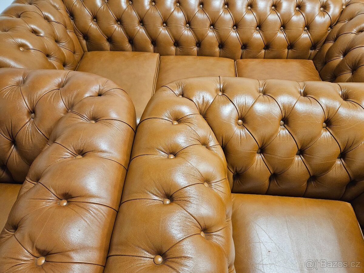 CHESTERFIELD ŠTÝL,BLEDO HNEDÁ KOŽENÁ SÚPRAVA - 6
