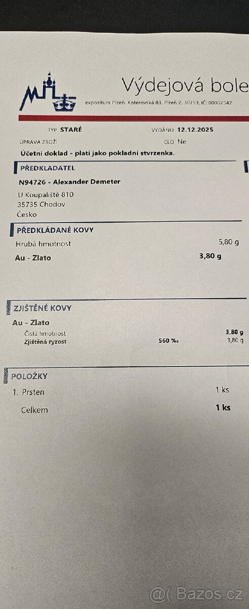 Prodám zlatý prsten s kamenem - 6