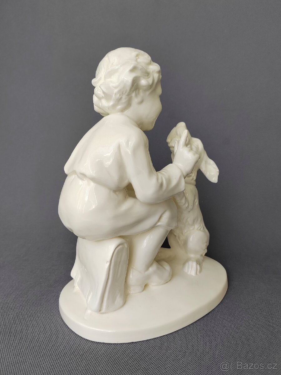 Starožitná soška "Chlapec se psem" Max Roesler (1900-1910) - 6