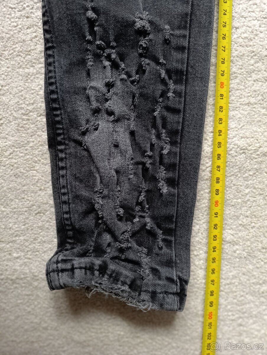 Černé/šedé trhané slim džíny Fsbn vel. ca 158/164 - 6