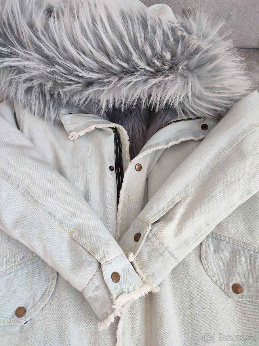 Riflová bunda s kožichem - 6