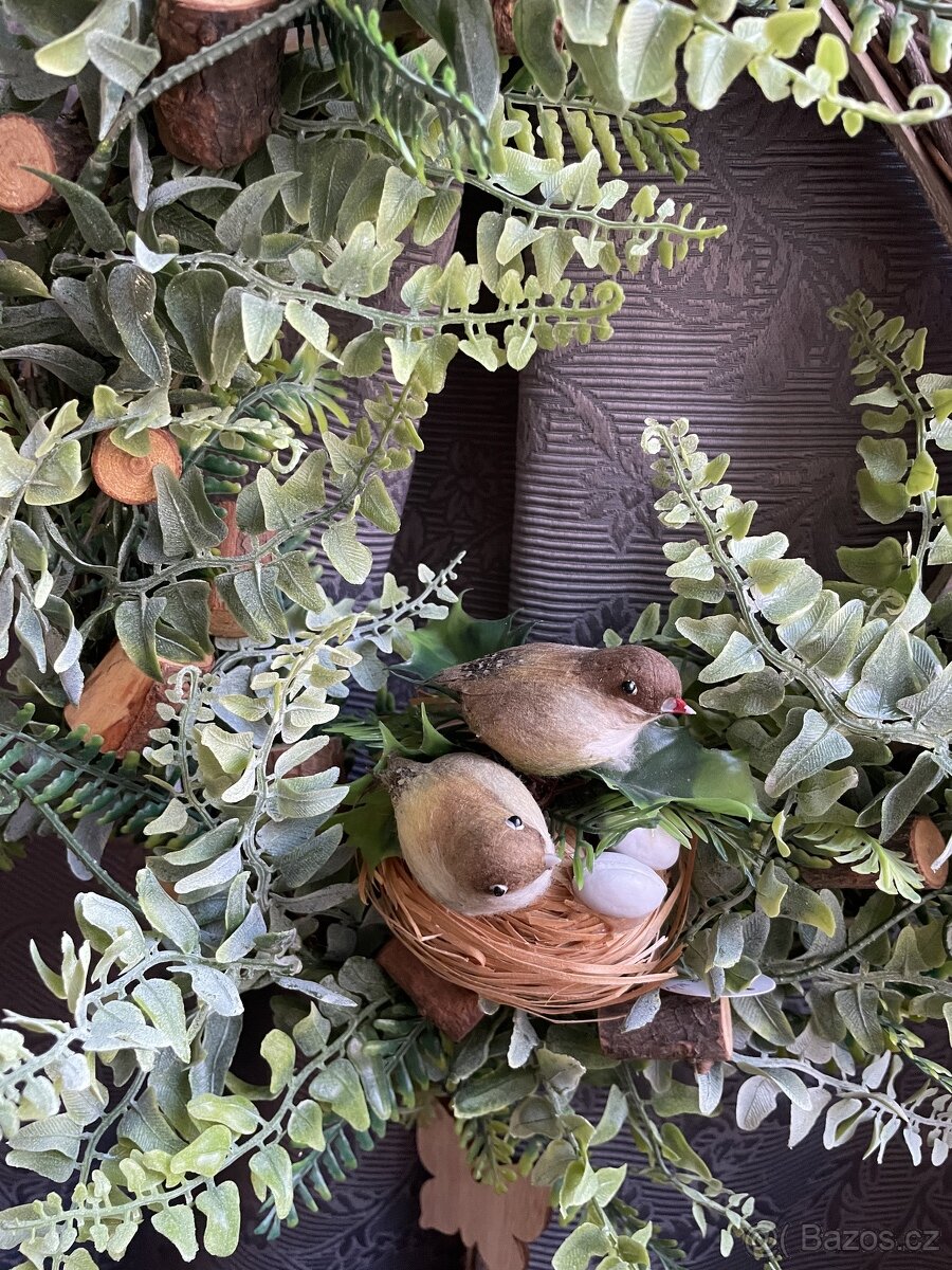 celoroční věnec na dveře s ptáčky - 6