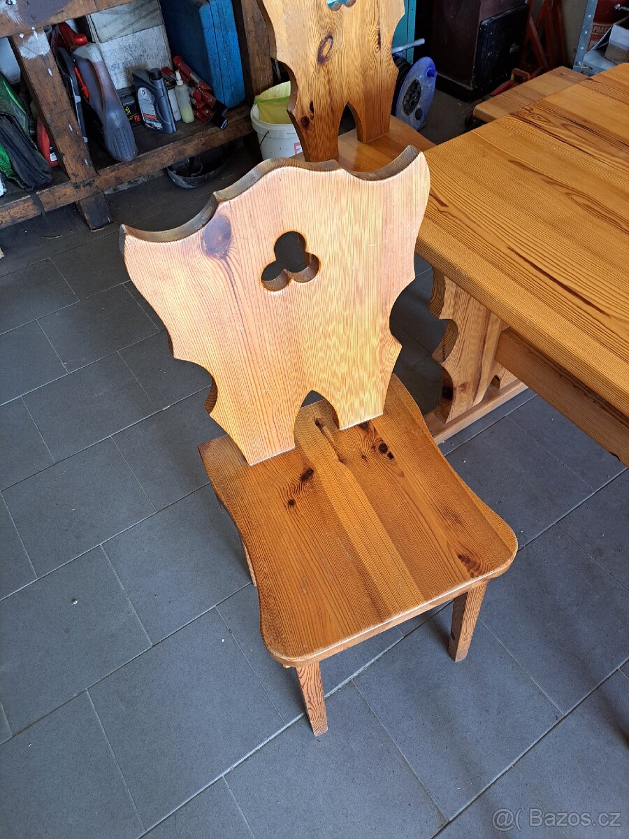 Jídelní stůl z masivu + 3 židle a 2 lavice - 6