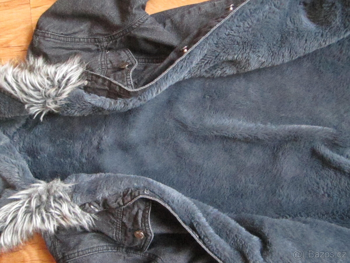 Zimní džínová bunda s kožíškem uvnitř, vel. M/38 - 6