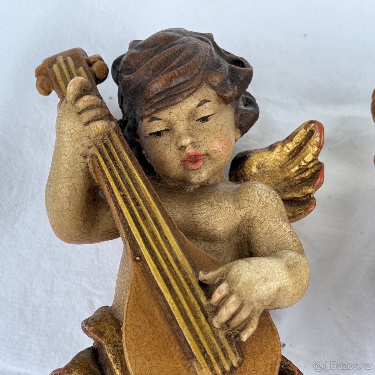 2x socha dřevěný anděl polychromie zlaceno 3 900 Kč - 6