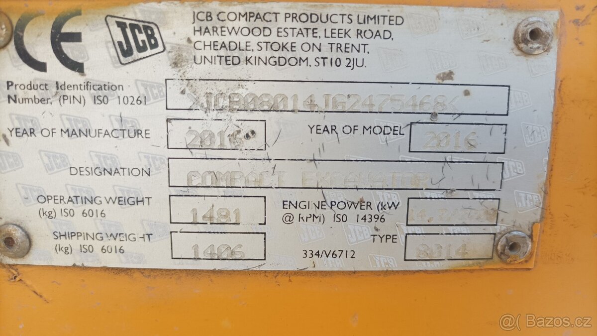 Minibagr JCB 8014 r.v.2016 3x lžíce celk. hmotnost 1481kg - 6