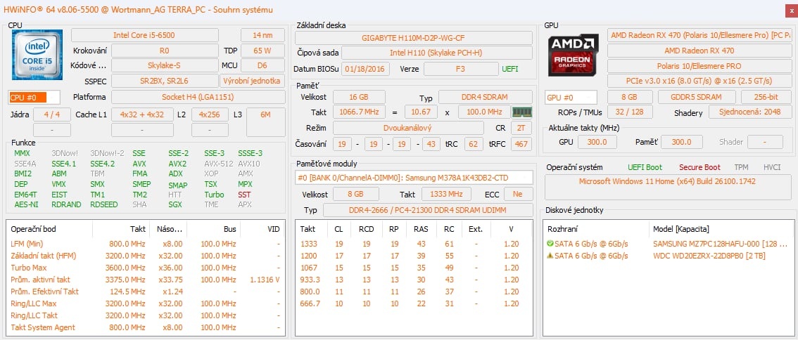HERNÍ PC i5-6500 / RX 470 8GB / 16GB RAM / 2TB / WIN 11 - 6