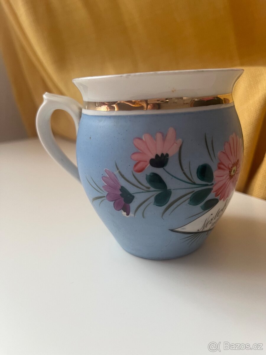 Starožitný hrnek buclák - nápis nezlob se mužíčku - 6