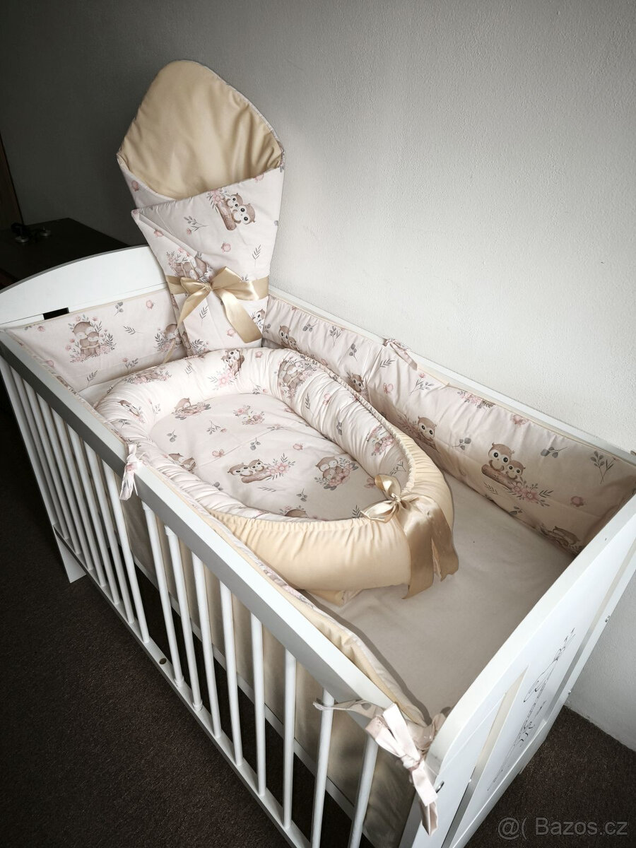Nová souprava do postýlky sovičky+vanilkový velvet - 6