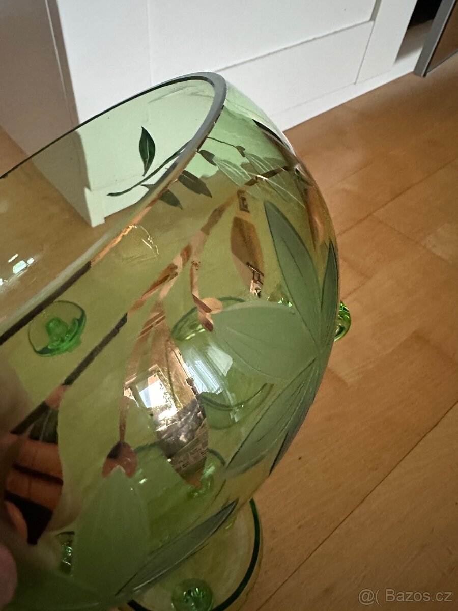 Starožitné skleněné zelené broušené misky mísa sada set 6 ks - 6