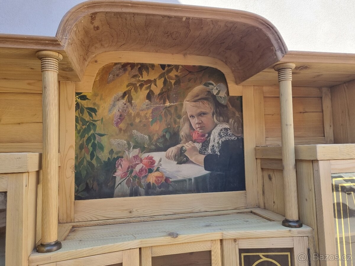 LUXUSNÍ VELKÁ KREDENC-MALBA NA PLATNĚ-VŠE PŮVODNÍ - 6