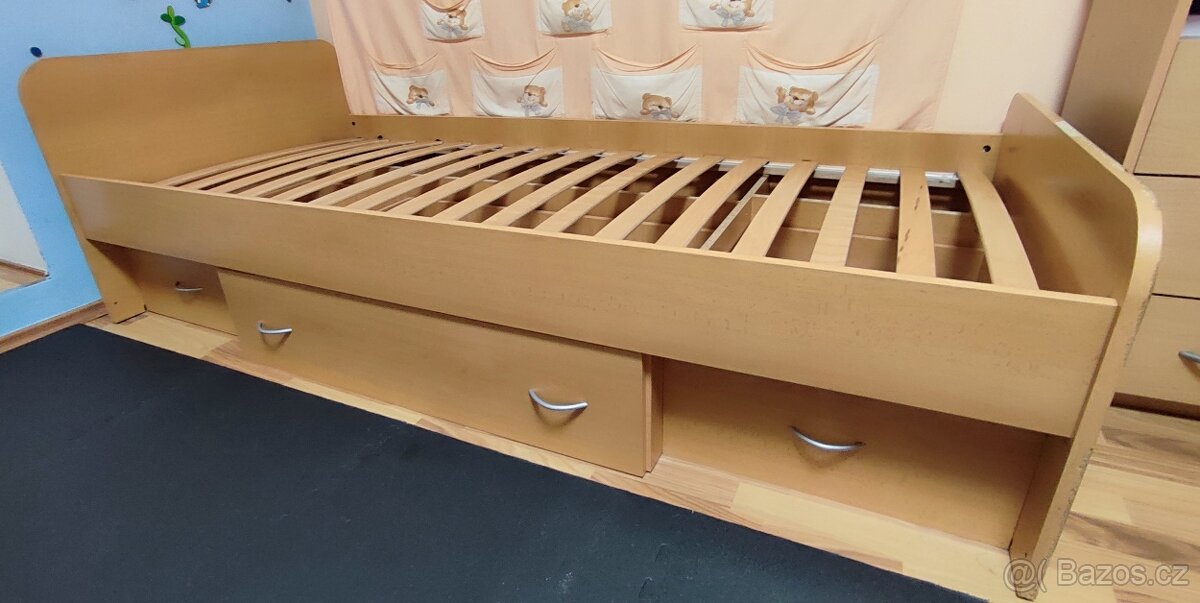 Postel s úložným prostorem, roštem a matrací 90x200 cm - 6