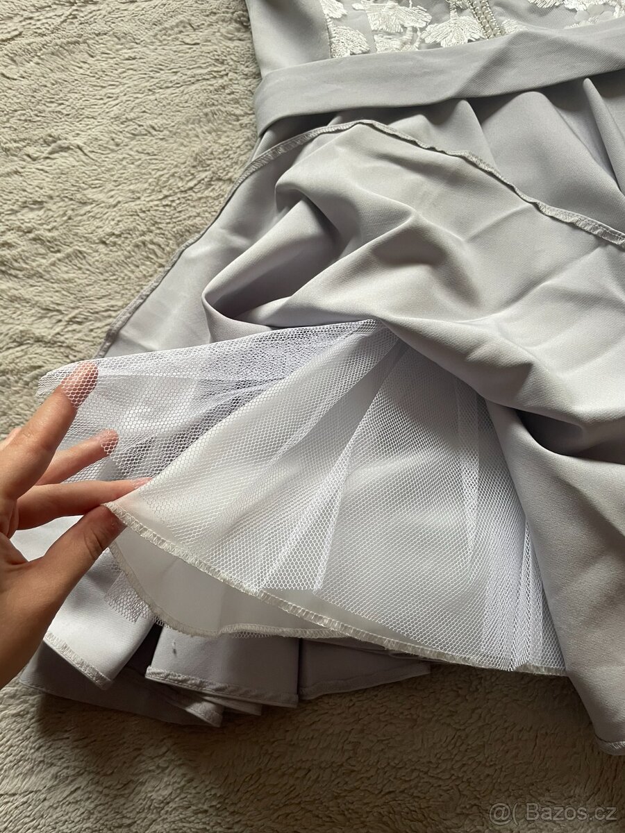 Plesové společenské krátké šaty se zdobením - bílé/šedé - 6