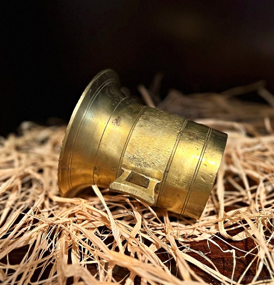 Starožitný hmoždíř mosazný silnostěnný s patinou - 6