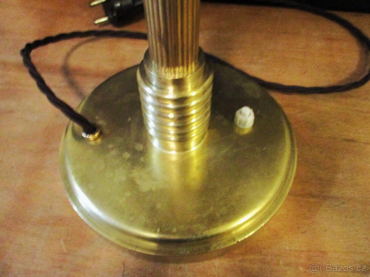 Stolní lampa art deco, mosaz, funkční, žluté sklo - 6