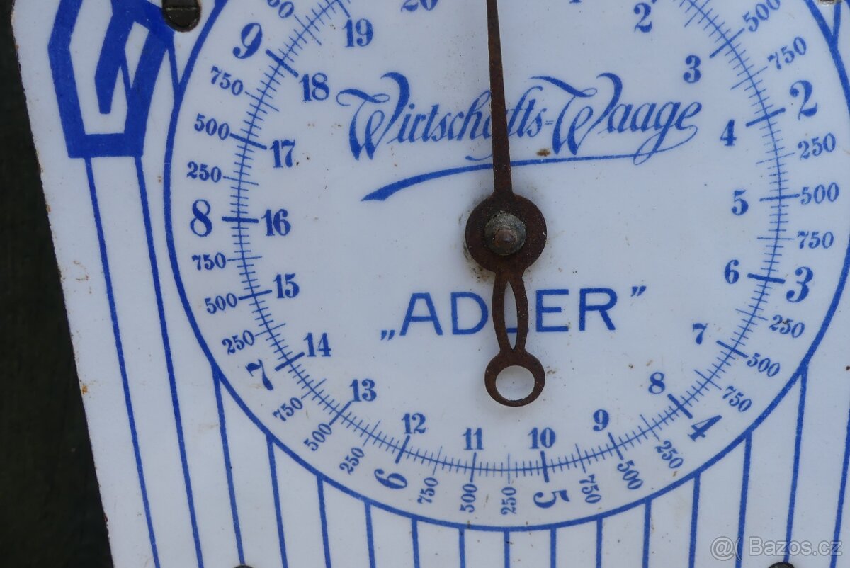 Starožitné kuchyňské jednomiskové váhy, smalt - 6