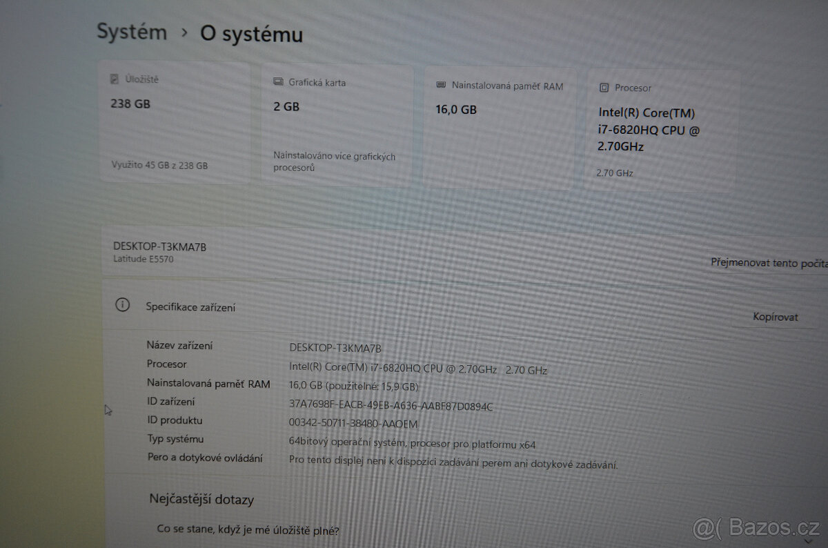 Dell latitude E5570 i7/16GB/SSD 256GB/záruka - 6