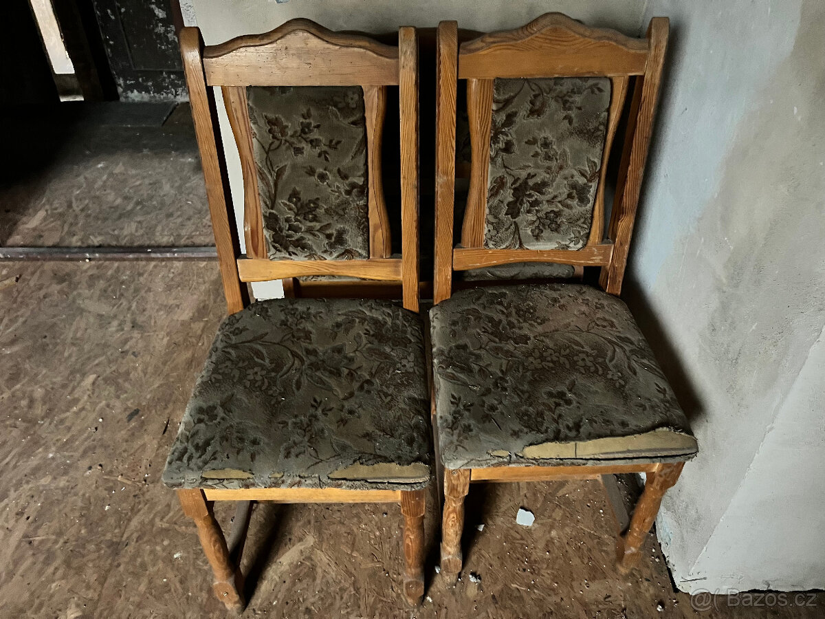 Rohová lavice + dvě židle k renovaci - 6
