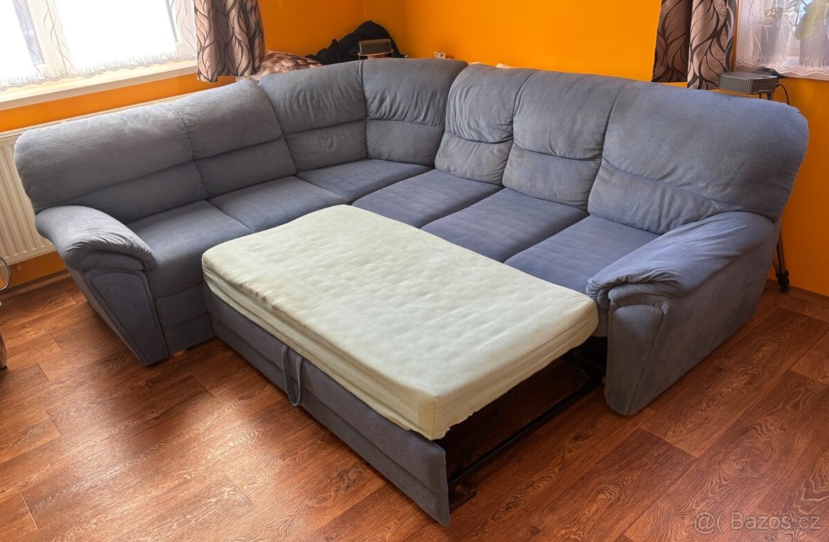 Šedomodrá sedačka, rohová a rozkládací - 6