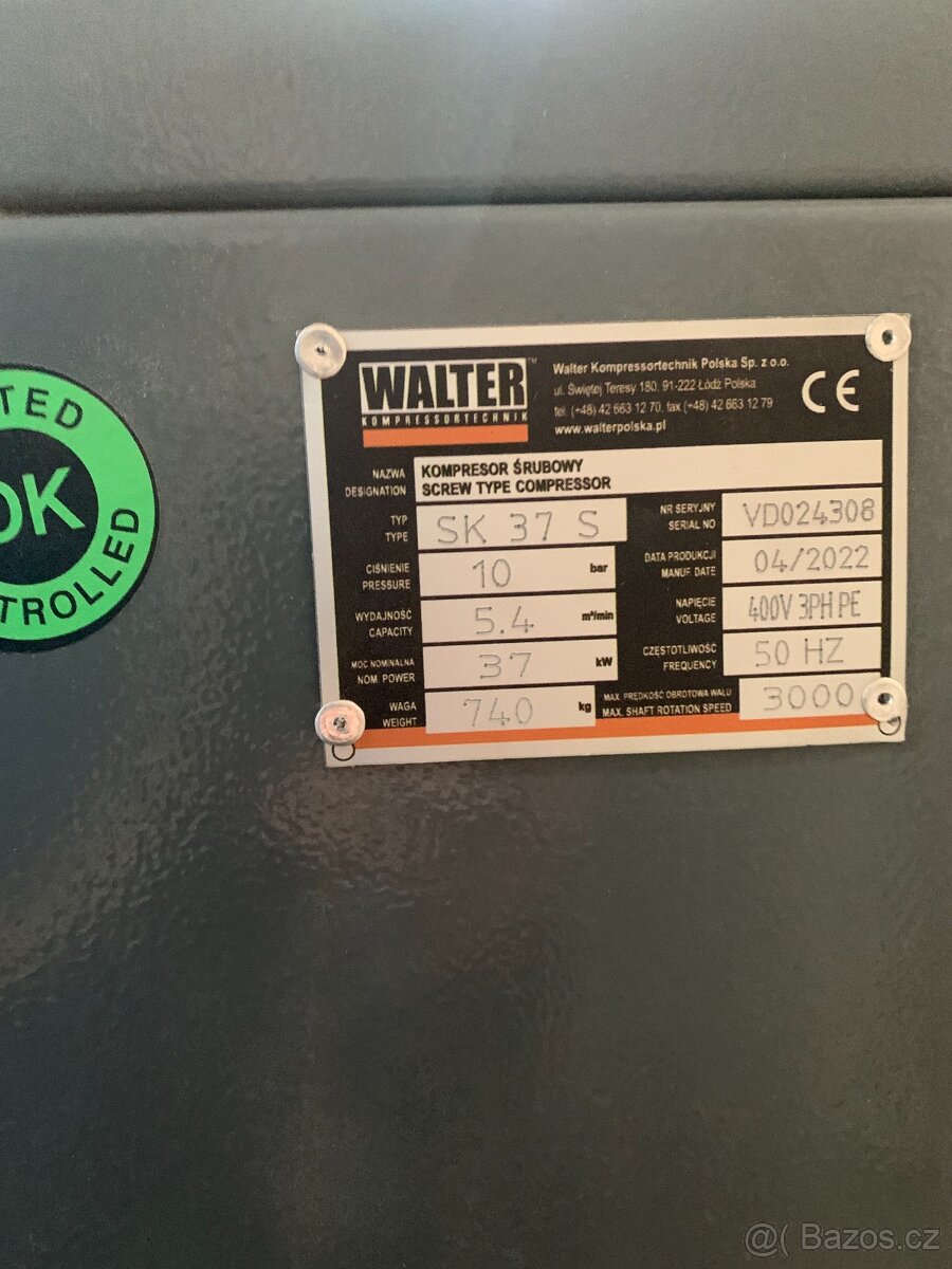 Sušička WALTER WDF 375 a šroubový kompresor WALTER SK 37S - 6