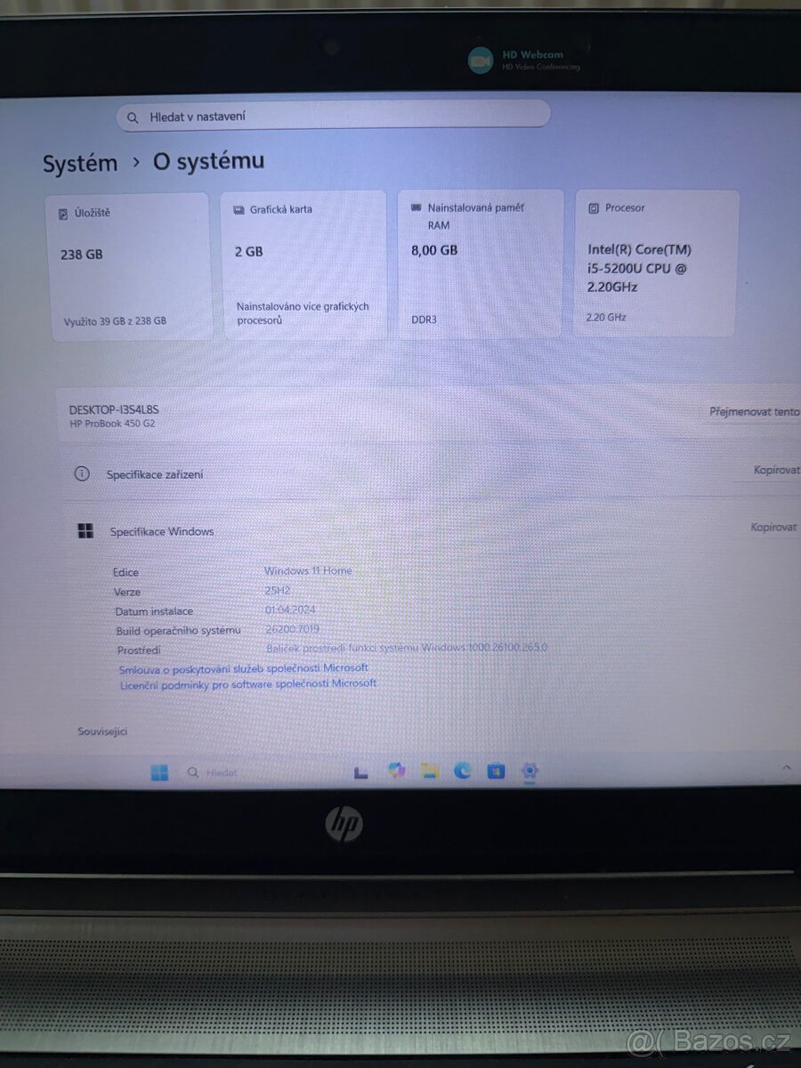 P: HP Probook 450 G2 i5/8GB/128GB SSD - 6