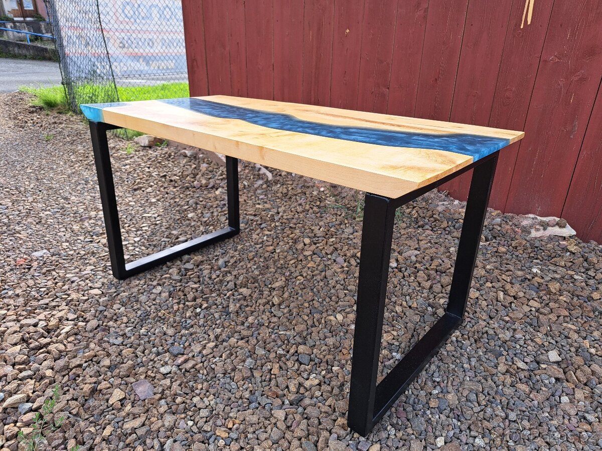 Epoxidový stůl modrý + masiv - 6