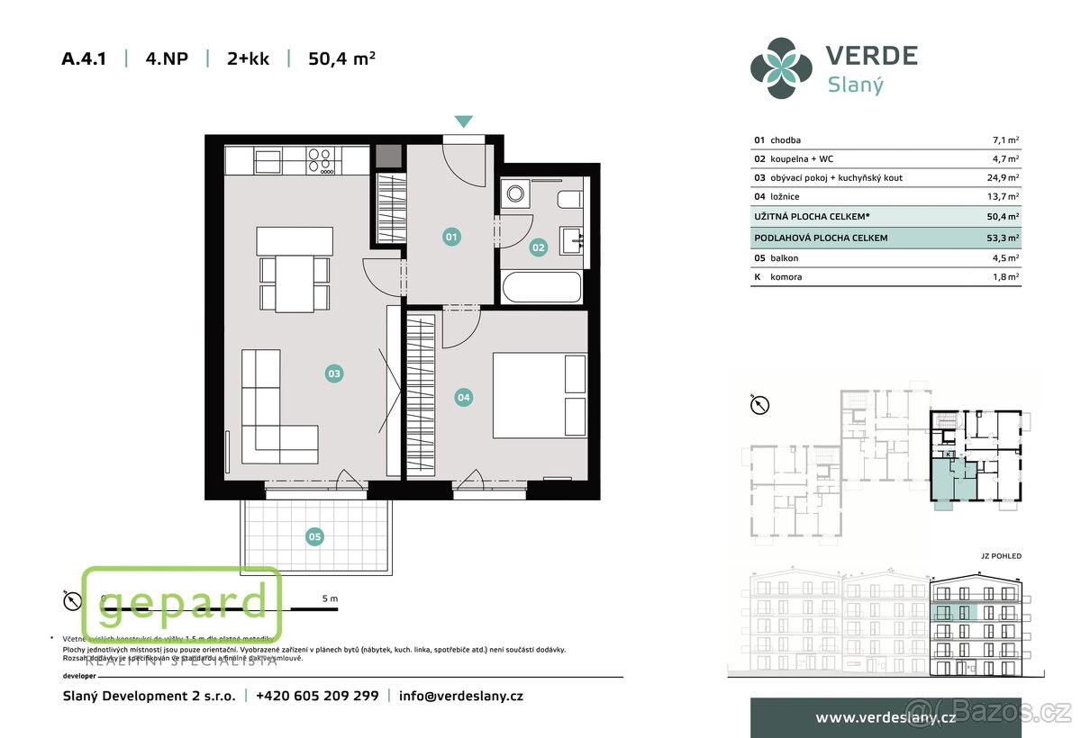 Pronájem bytu 2+k s balkonem, Slaný - 6