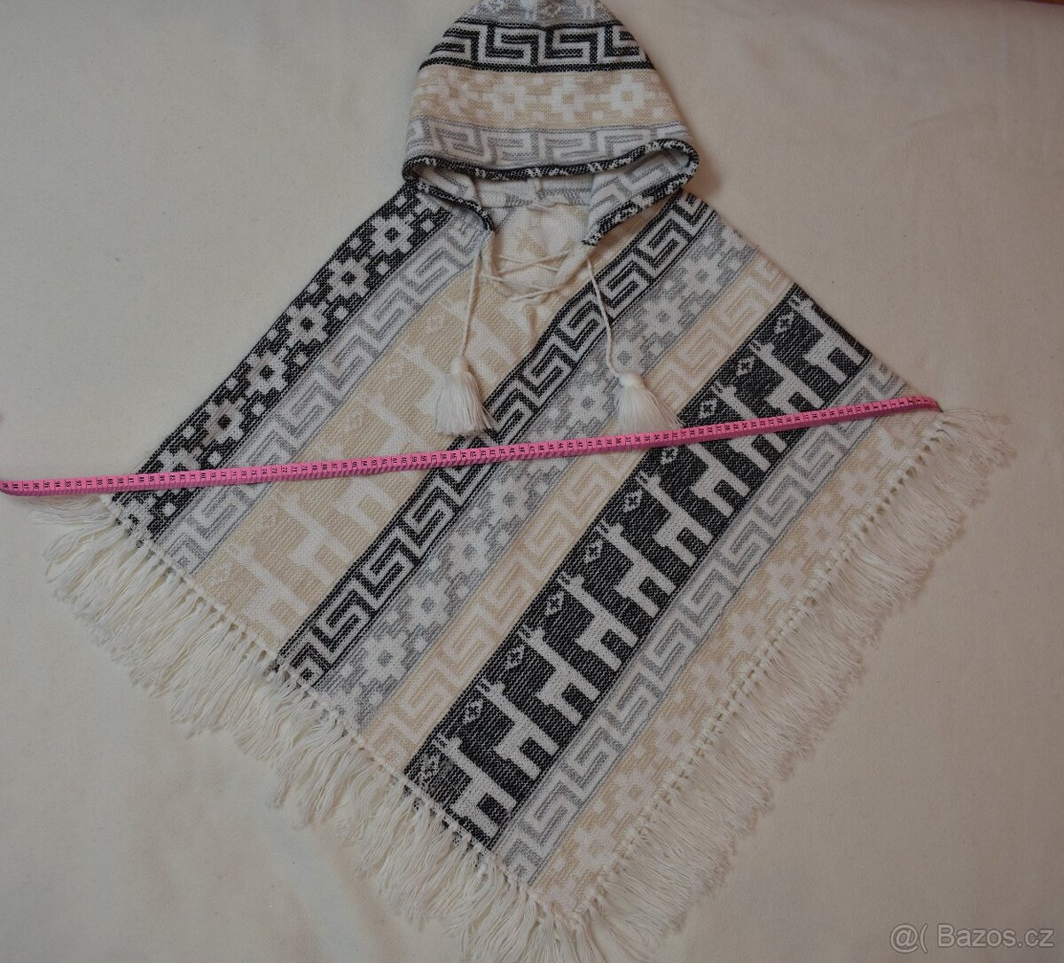 Pončo - Chile s vlnou alpaka s kapucí - 6