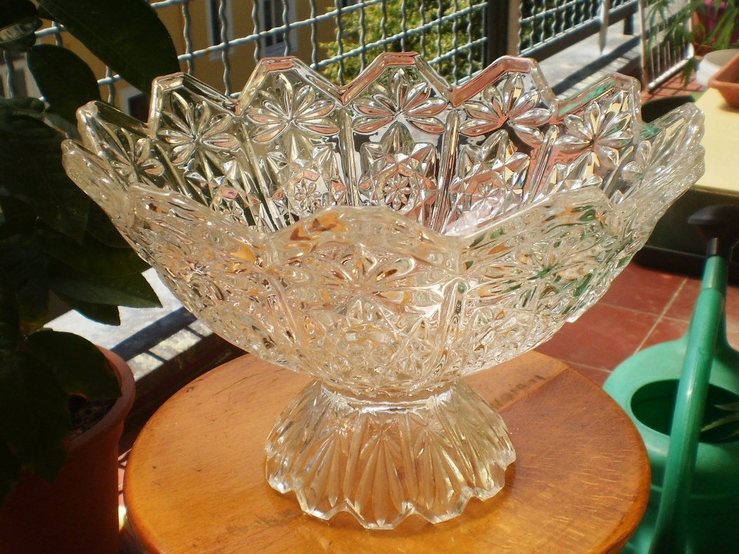 Starožitná skleněná mísa na noze - 6