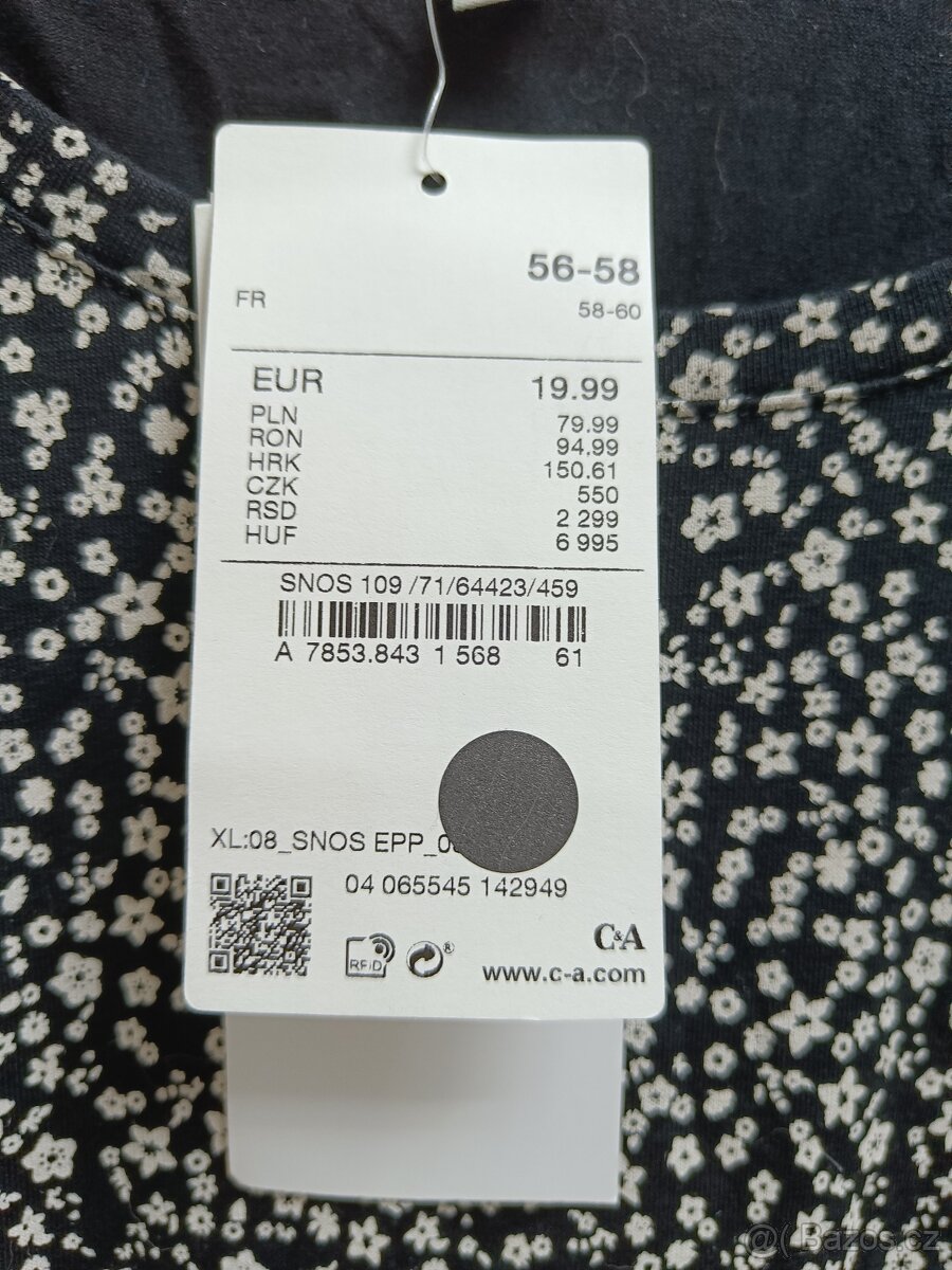 Černobílá bavlněná halenka/tričko, vel. 56 - nová - 6