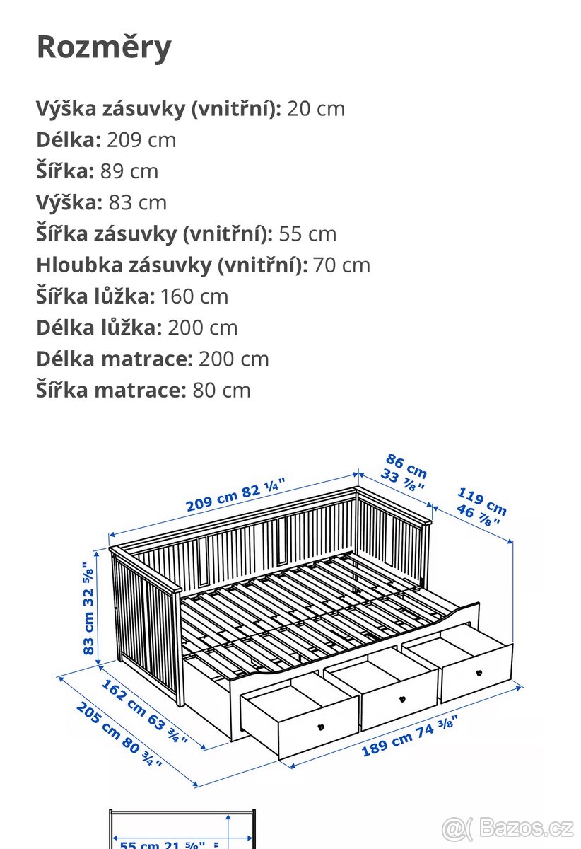 Rozkládací postel IKEA Hemnes + matrace zdarma - 6