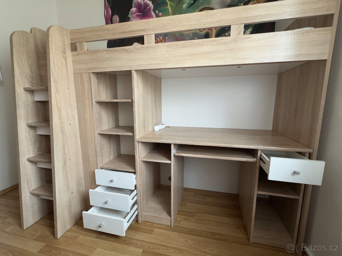 Patrová postel,ps.stůl,regál a skříň v jednom+knihovna - 6