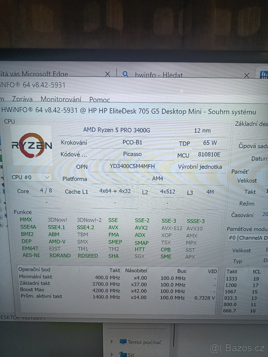 HP EliteDesk 705 G5 Mini – Ryzen 5 PRO / 16 GB RAM / SSD - 6