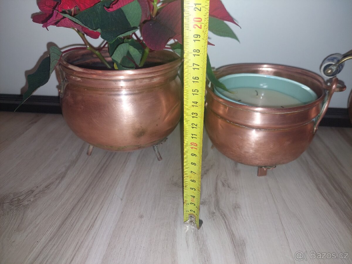 Staré MOSAZNÉ A MĚDĚNÉ NÁDOBY+kotlíky - 6