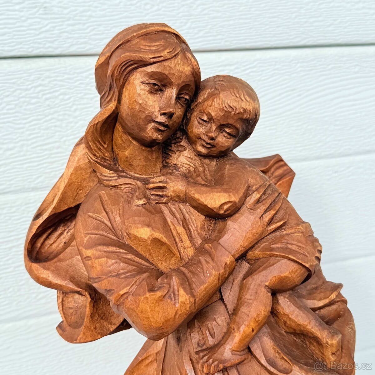 Velká dřevěná socha Panna Marie s Ježíškem řezba - 6