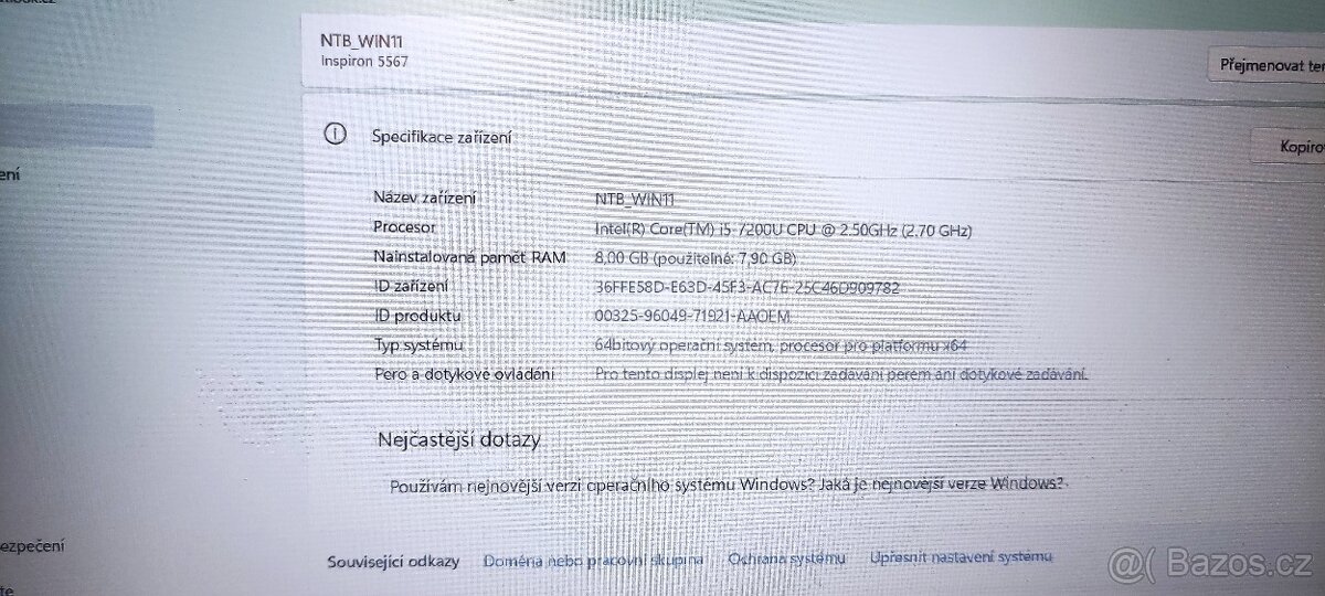 DELL Inspiron 5567, i5-7200U, SSD Vi550, Win 11 - 6