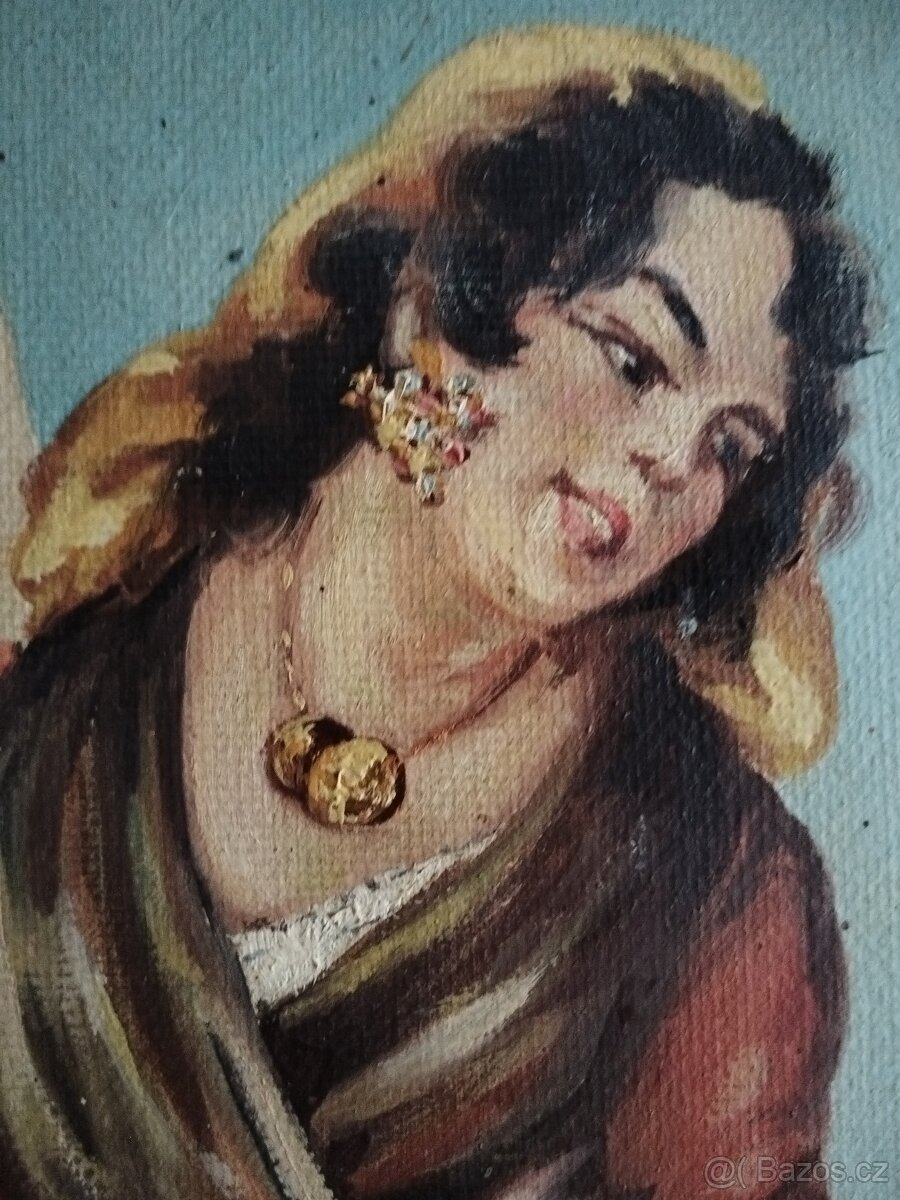 obraz DÍVKA S OSLÍKEM, olej, sign. nenalezena - 6