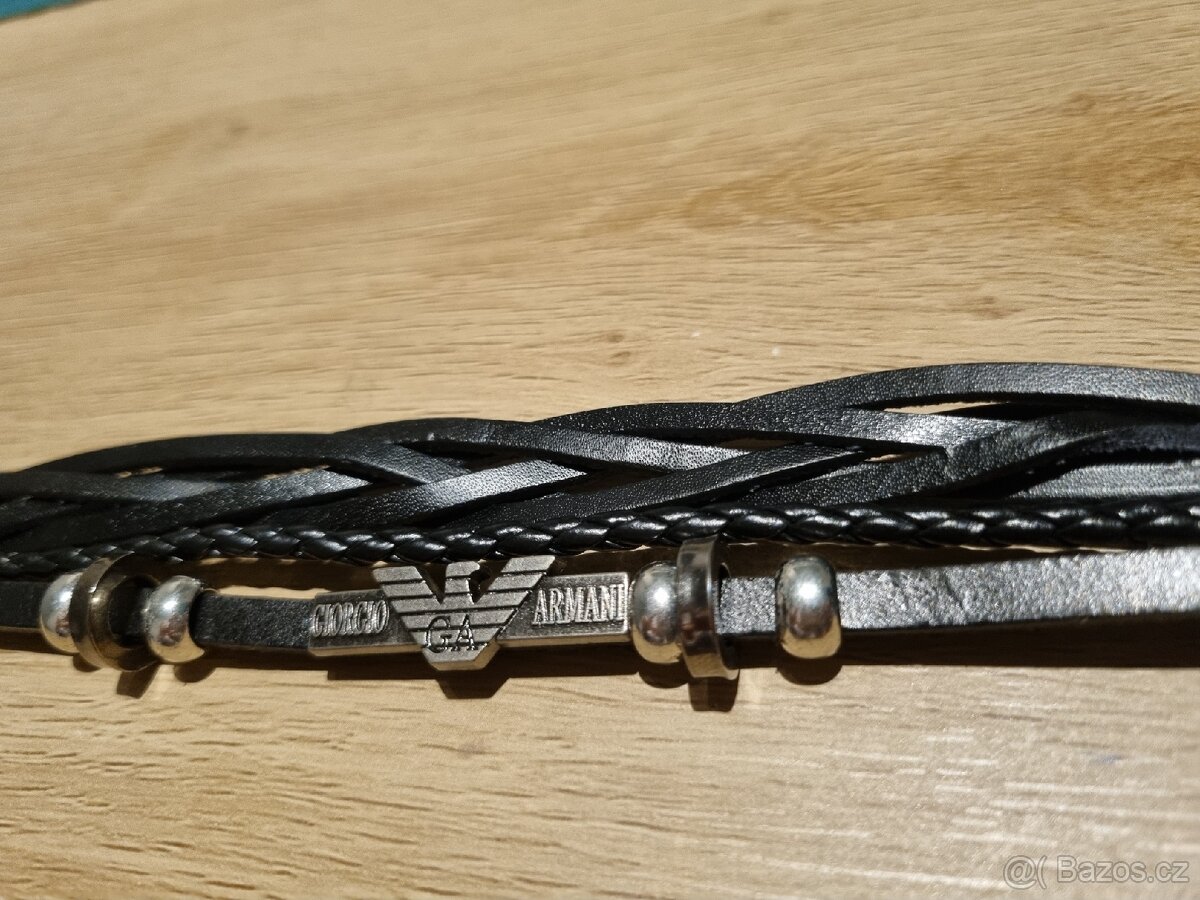 Giorgio Armani nový pánský značkový náramek černý 21,5 cm - 6