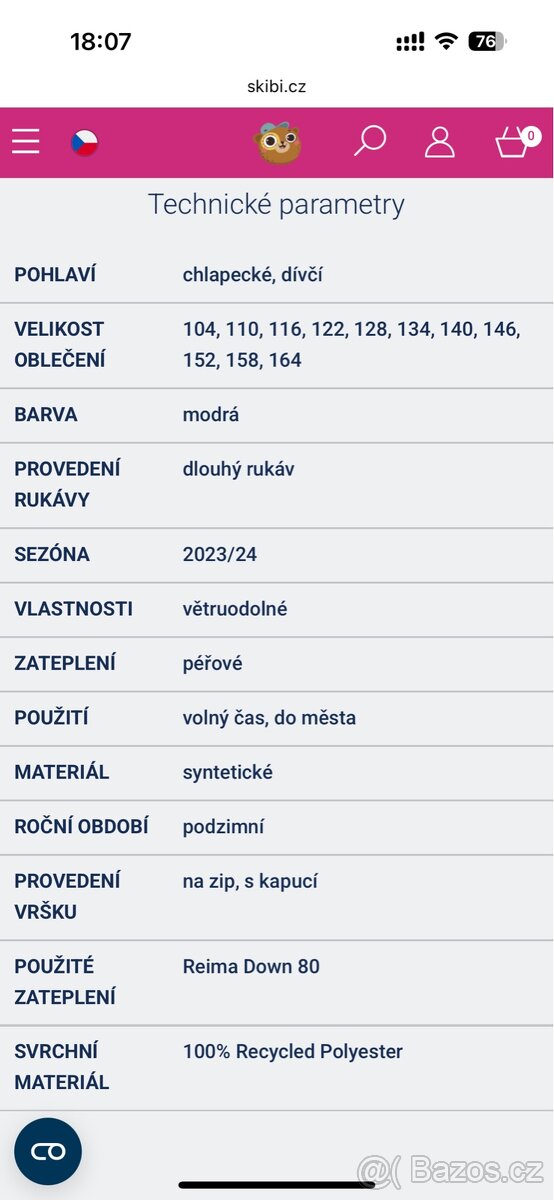 Péřová bunda Reima Fossila - Navy vel 140 - 6