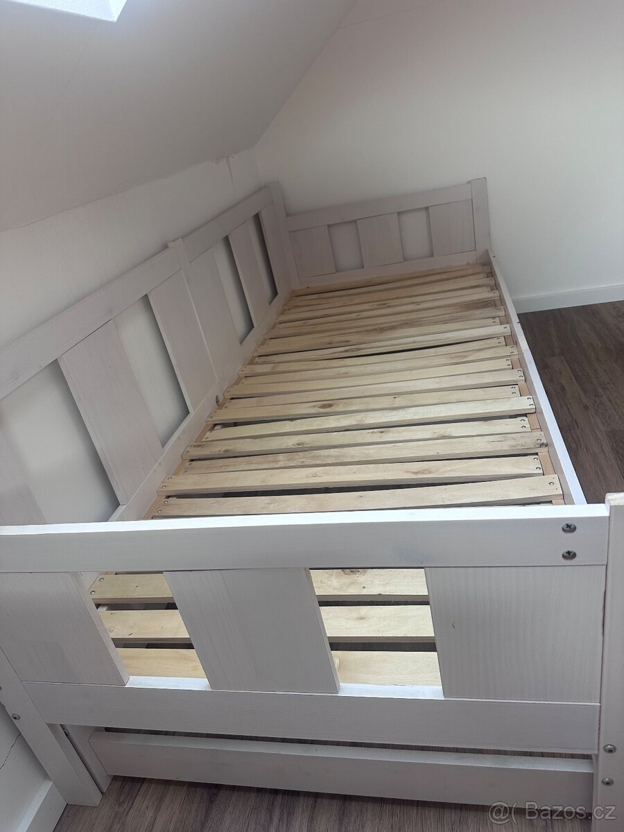 Skládací dřevěná postel 200x160/200x80cm - masivní borovice - 6