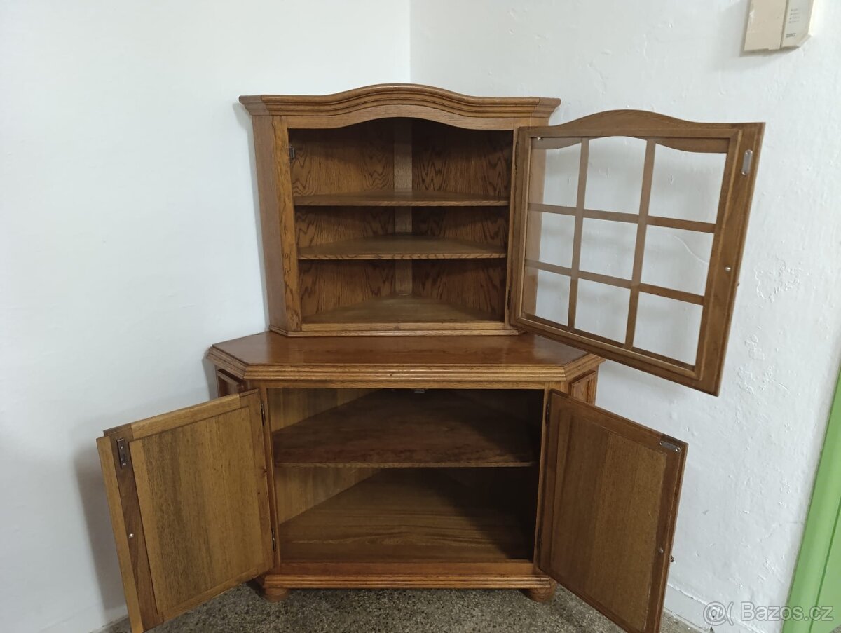 Rustikální příborník / rohová komoda + vitrína, masív - 6