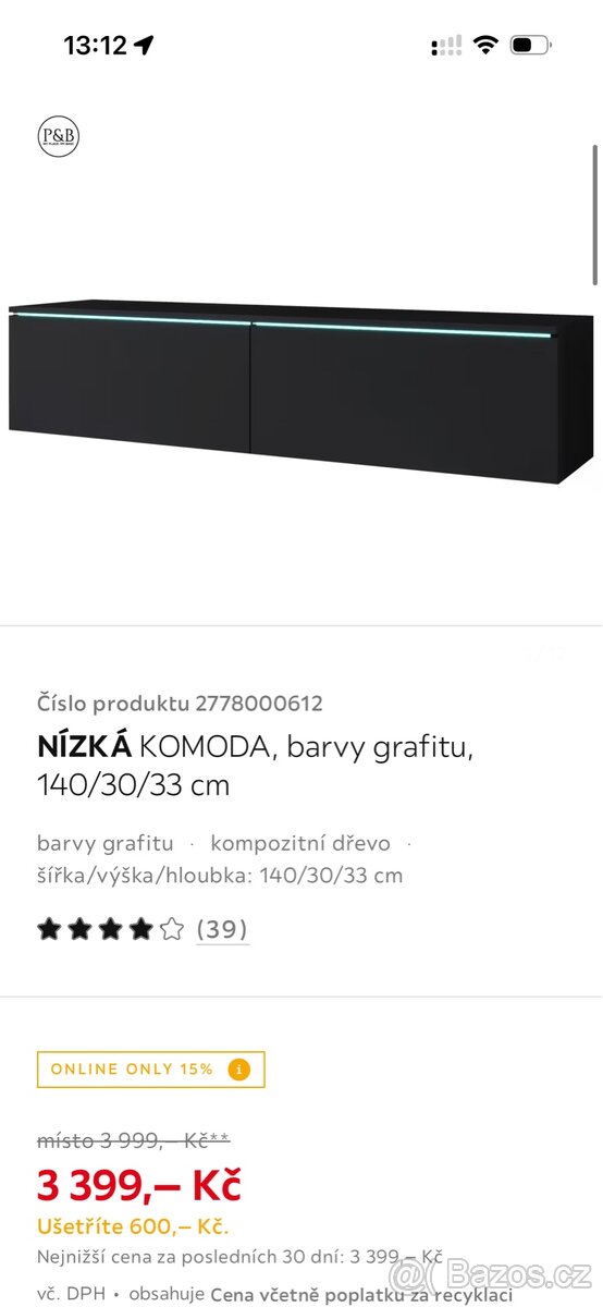 Černý TV stolek s LED podsvícením - 6