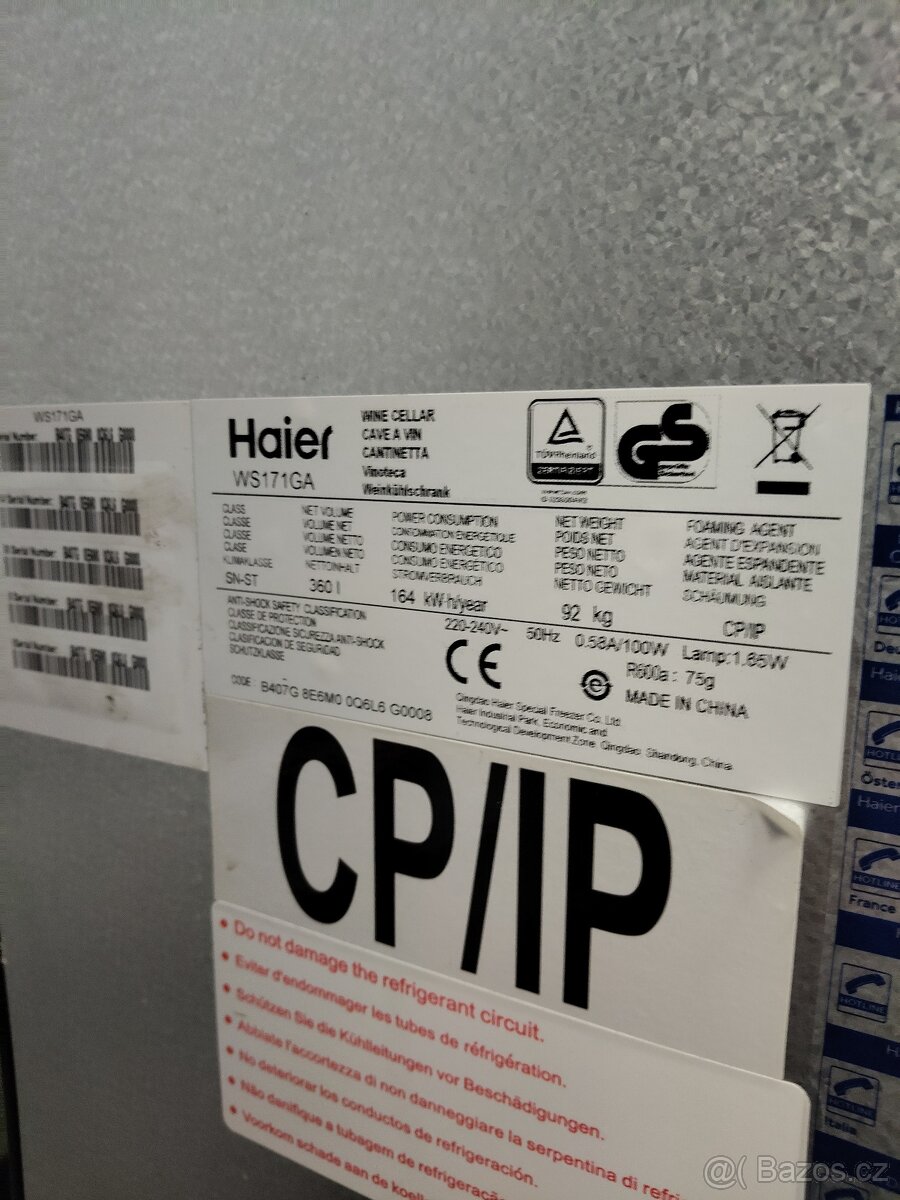 VINOTÉKA HAIER WS171GA, 171 lahví x 0,75 l - 6