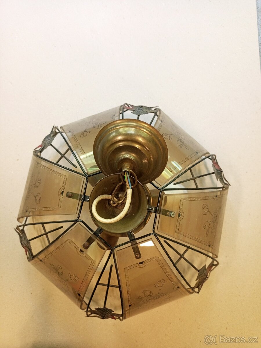 Retro závěsný lustr s rytým sklem – květinový motiv - 6