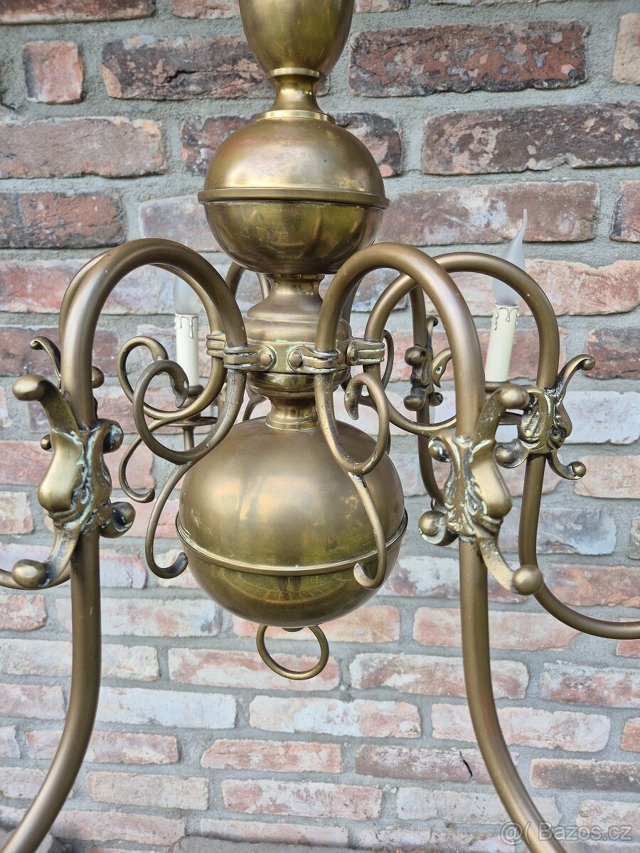 zámecký vlámský mosazný lustr- funkční - 6