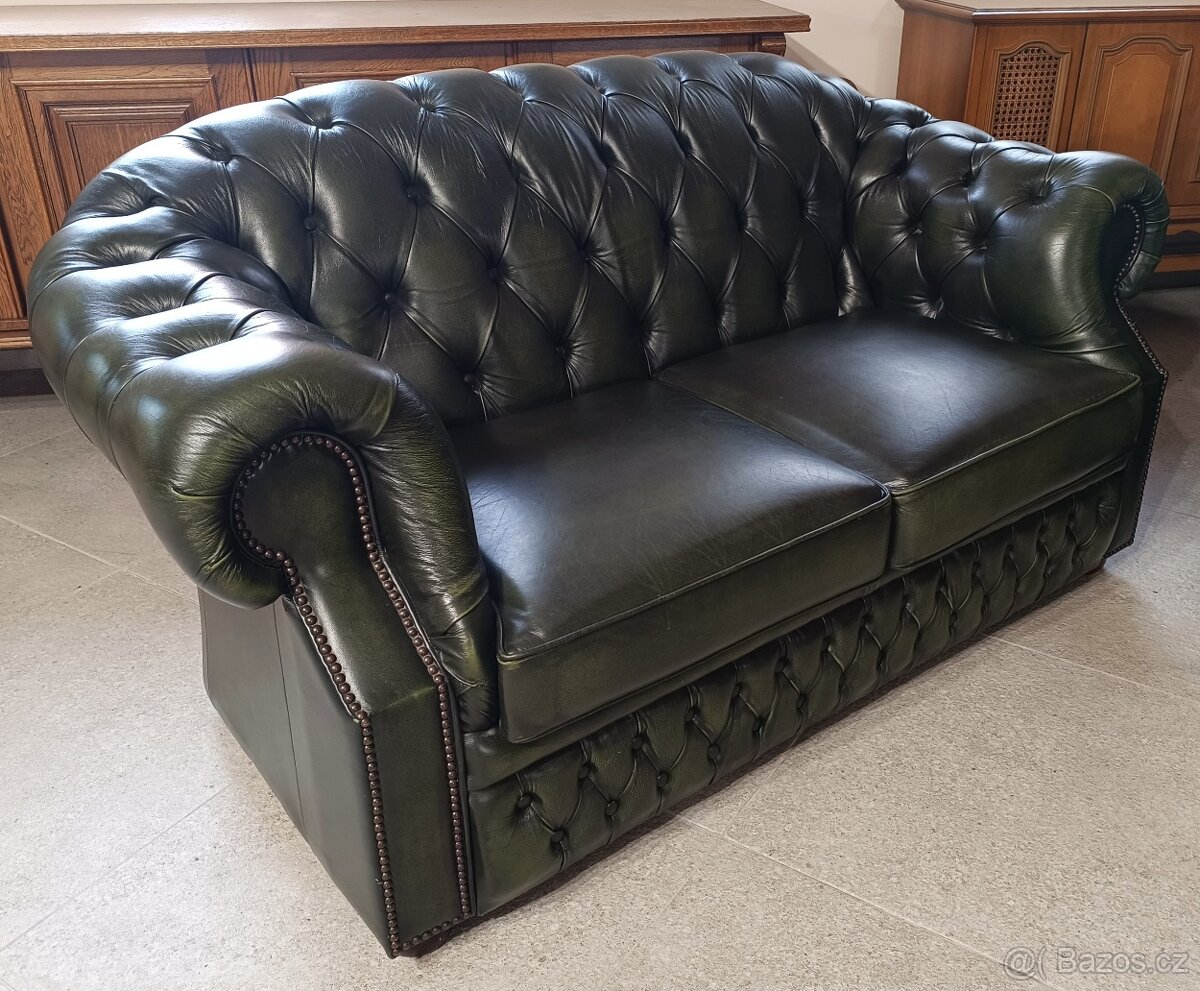 Kožená, Chesterfield(originál)sedací souprava 3+2+1. TOP - 6